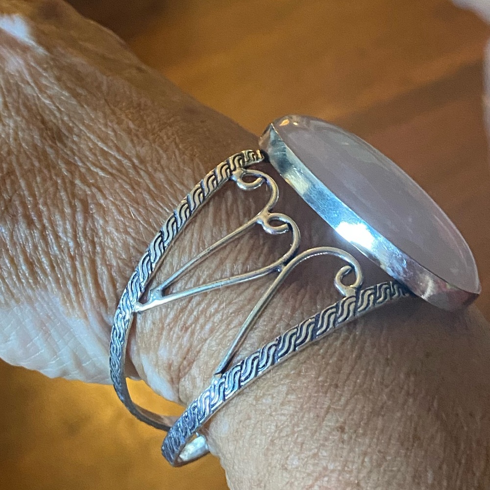 Rose Quartz & Sterling Siver Handcrafted Bracelet Size 7 1/2-8 1/2 - Picture 2 of 9